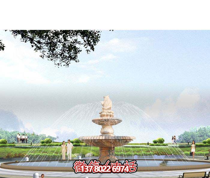 精美漢白玉噴泉，石雕鯉魚雕塑擺放