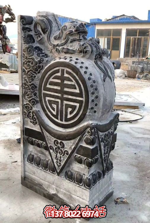 中式四合院裝飾擺放青石做舊浮雕獅子抱鼓石門(mén)墩