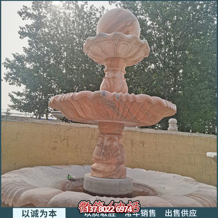 紅大理石石雕園林噴泉，展現絢爛晚霞