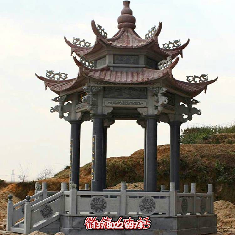 古典風(fēng)格二層涼亭，青石雕刻仿古園林戶外擺放