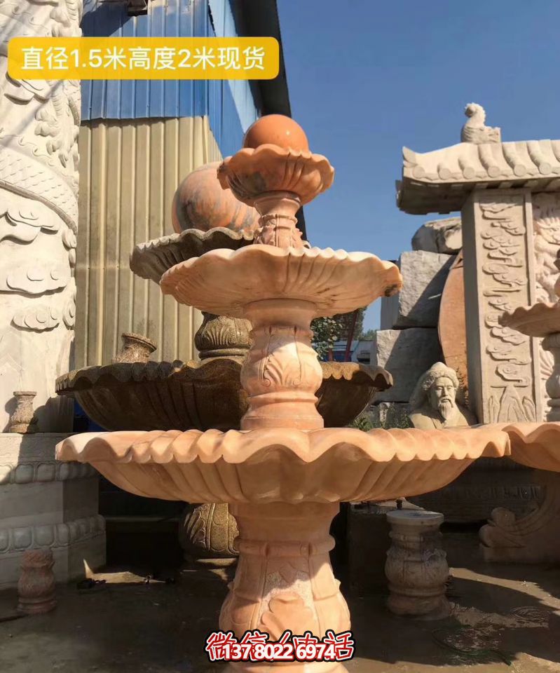 紅色晚霞風水球石雕景觀噴泉，點亮小區美景