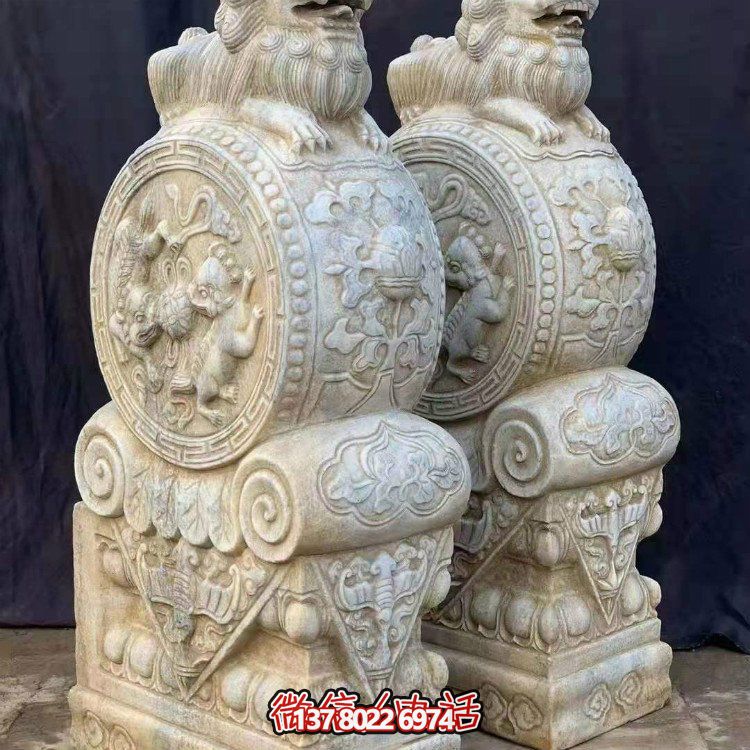 天然大理石獅子抱鼓雕刻鎮(zhèn)宅門(mén)口招財(cái)小石