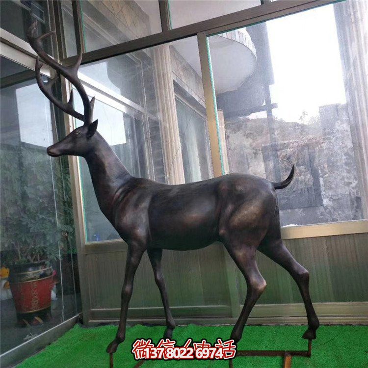 玻璃鋼仿銅鹿雕塑園林戶外草地?cái)[件