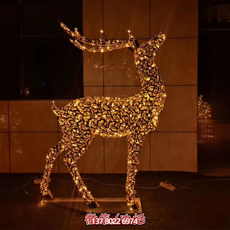 公園景區街道創意不銹鋼鏤空鐵藝夜晚照明鹿雕塑 公園景區街道創意不銹鋼鏤空鐵藝夜晚照明鹿雕塑