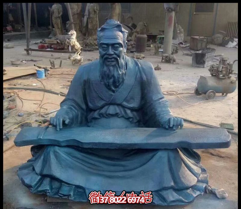 校園孔子彈琴玻璃鋼仿青銅雕塑 校園孔子彈琴玻璃鋼仿青銅雕塑