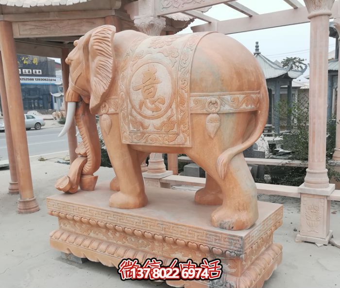 酒店創意晚霞紅石雕大象雕塑 酒店創意晚霞紅石雕大象雕塑