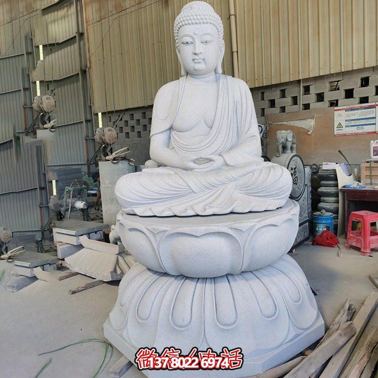 景區(qū)寺院大理石戶(hù)外擺放文殊菩薩三面觀音像石雕